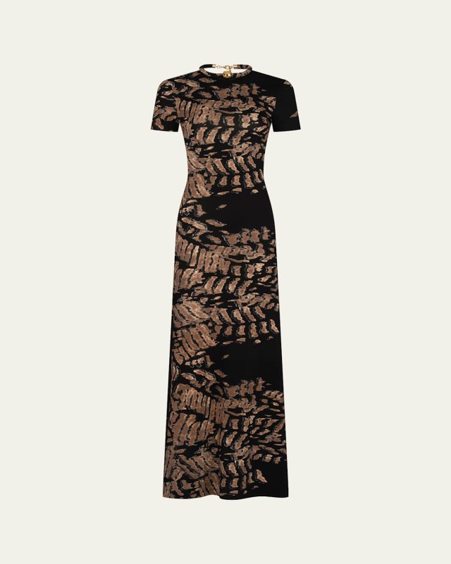 Yara Tubular-Neck Short-Sleeve Maxi Dress